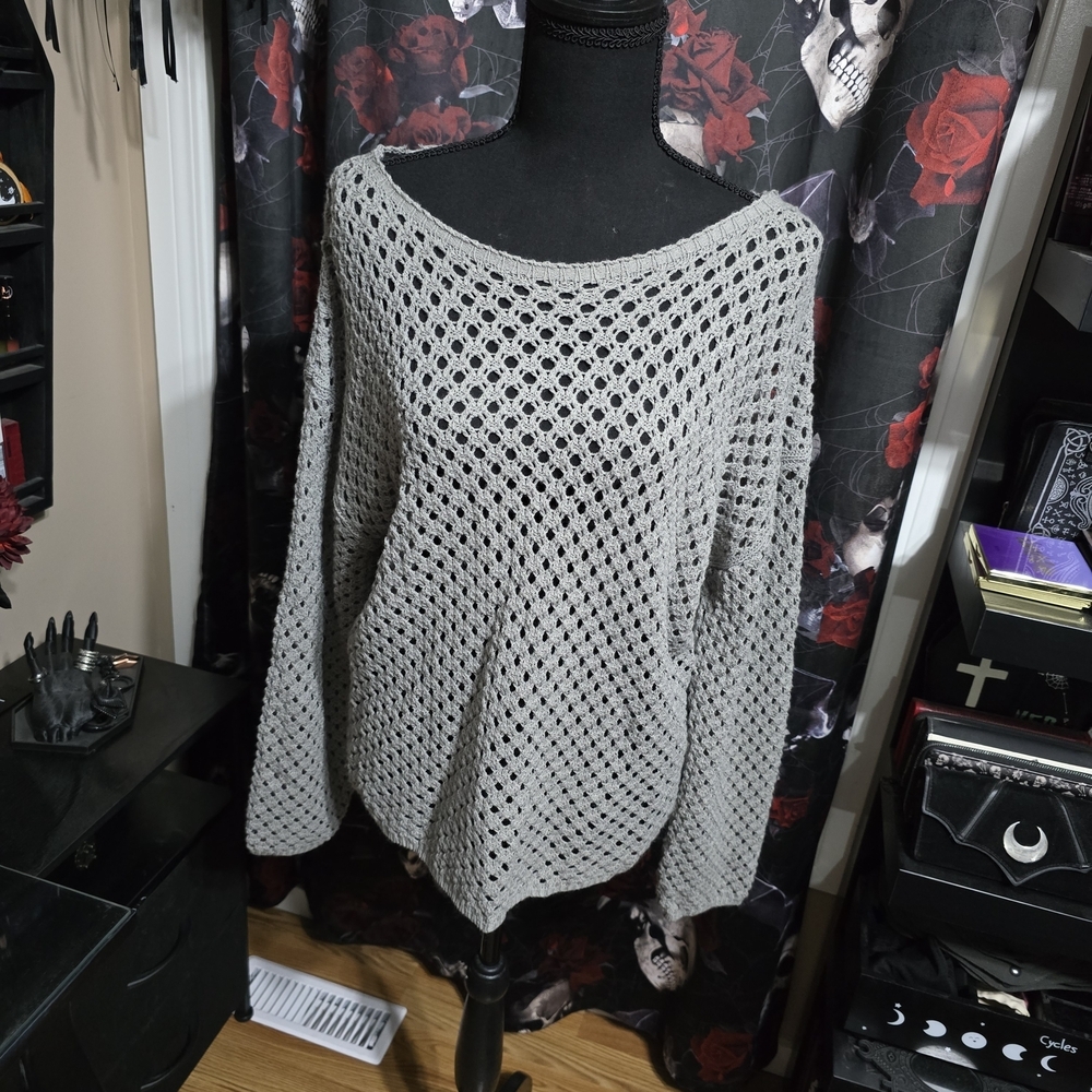 Elegant Gray Women's Crochet Sweater